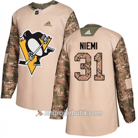 Män Ishockey Pittsburgh Penguins Tröja Antti Niemi 31 Adidas 2017-2018 Camo Veterans Day Practice Authentic